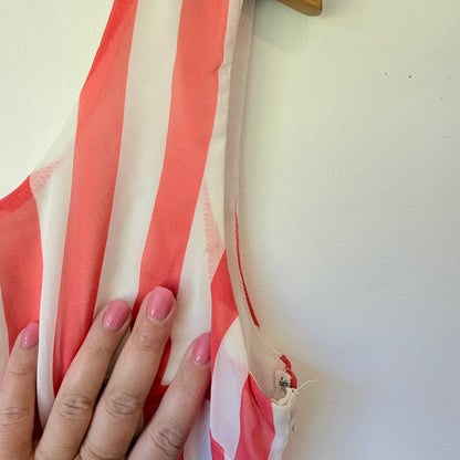 Pagani Striped Fit & Flare Dress Pink & White - Size 12