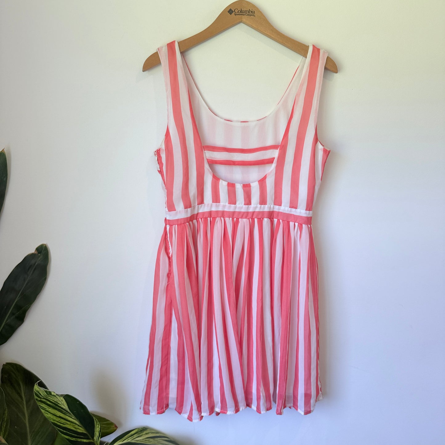Pagani Striped Fit & Flare Dress Pink & White - Size 12