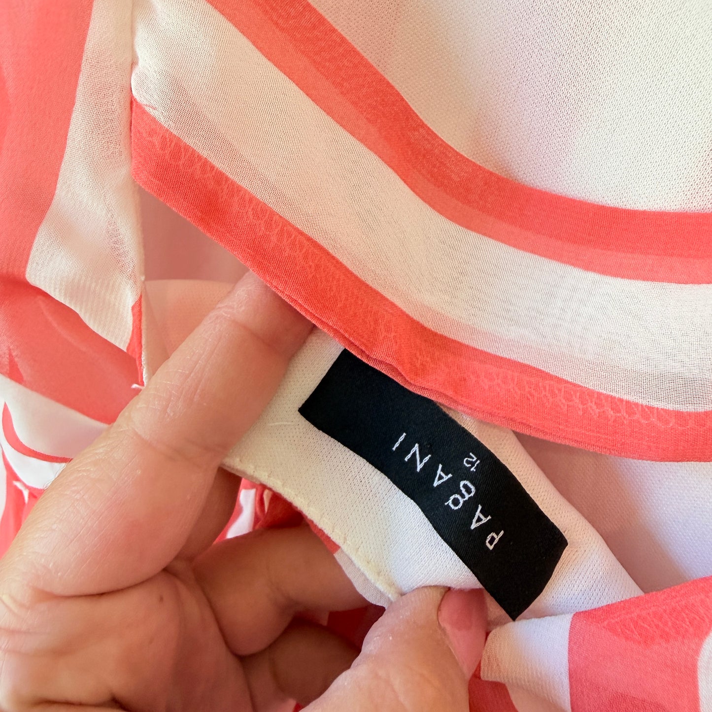 Pagani Striped Fit & Flare Dress Pink & White - Size 12