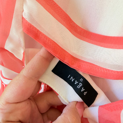 Pagani Striped Fit & Flare Dress Pink & White - Size 12