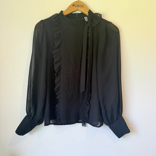 Pepe Jeans London Pleated Ruffle Front Blouse Black - Size S