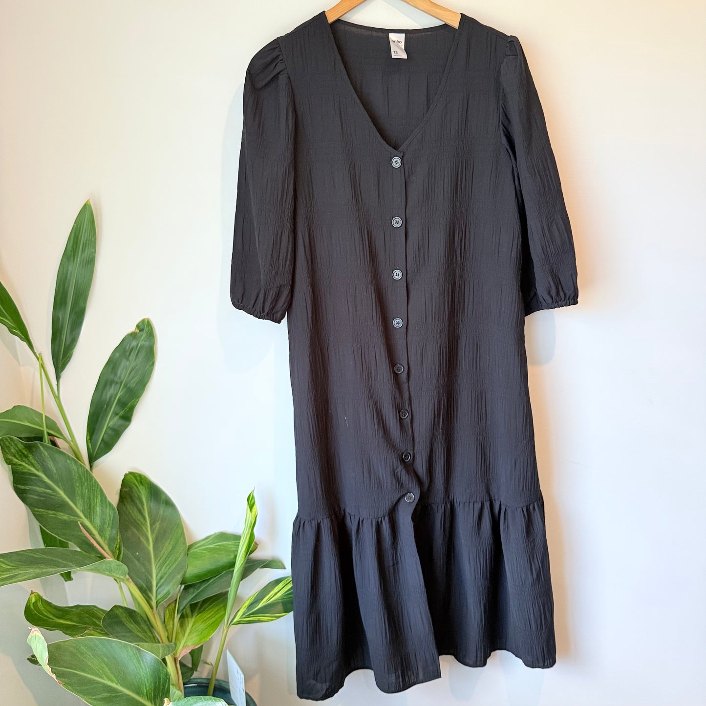 Anko Size 12 Black Button-Down Midi Dress