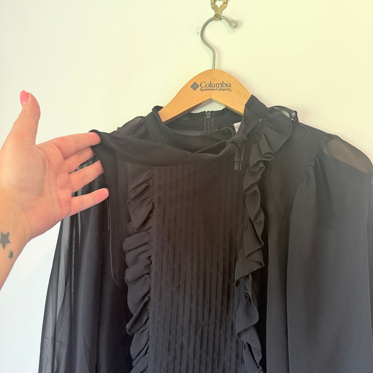 Pepe Jeans London Pleated Ruffle Front Blouse Black - Size S