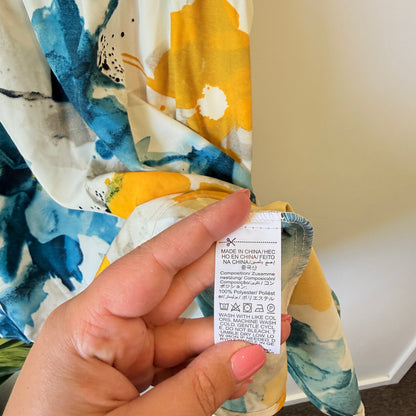 Shein Ribbed & Floral Fit & Flare Dress Black Multi - Size M