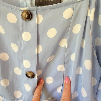 Mirrou Polka Dot Puff Sleeve Midi Dress Blue & White - 43cm U/Arm