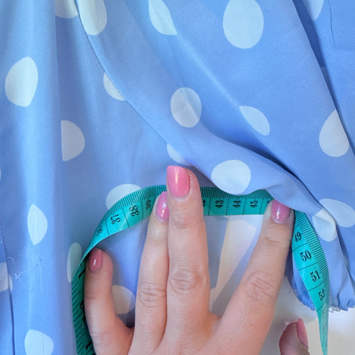 Mirrou Polka Dot Puff Sleeve Midi Dress Blue & White - 43cm U/Arm