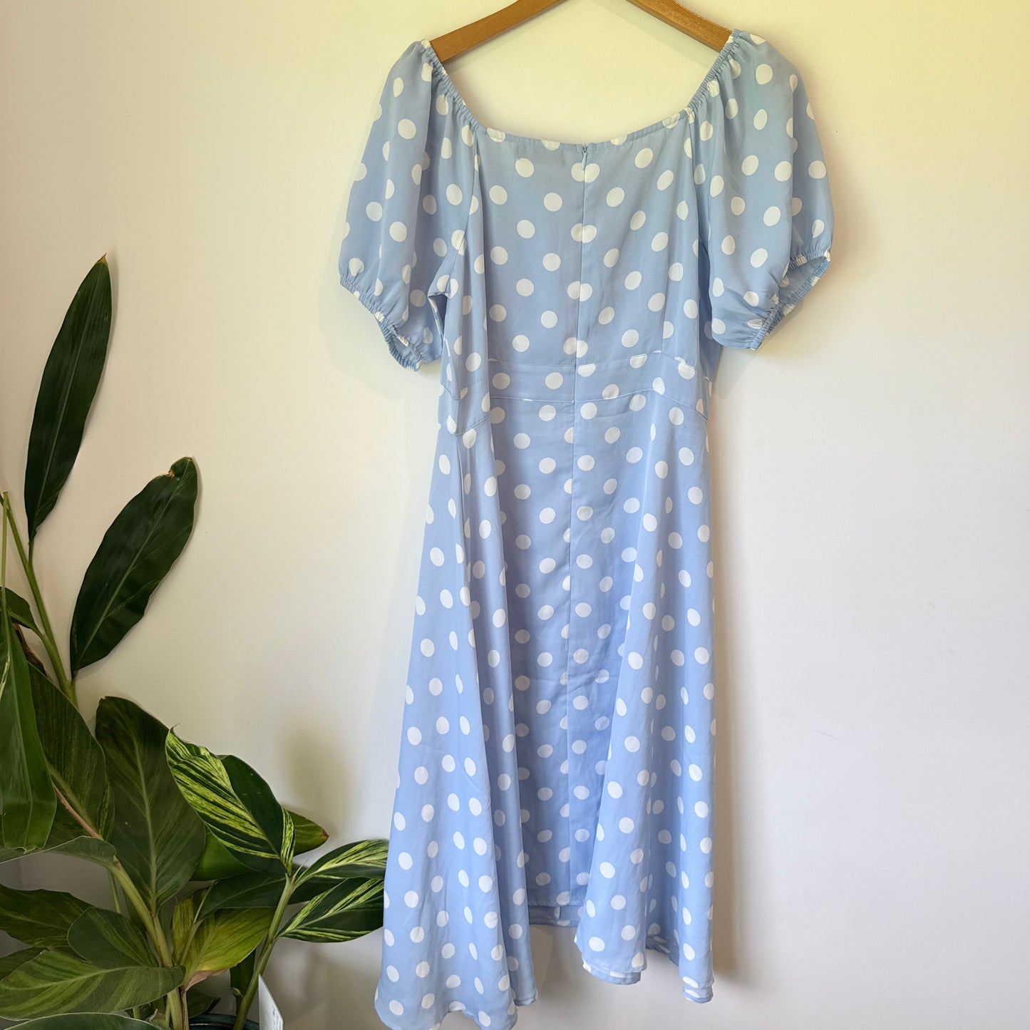 Mirrou Polka Dot Puff Sleeve Midi Dress Blue & White - 43cm U/Arm