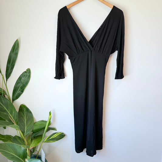 Keith Matheson (NZ Made) Size 10 Black V-Neck Midi Dress