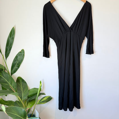 Keith Matheson (NZ Made) Size 10 Black V-Neck Midi Dress