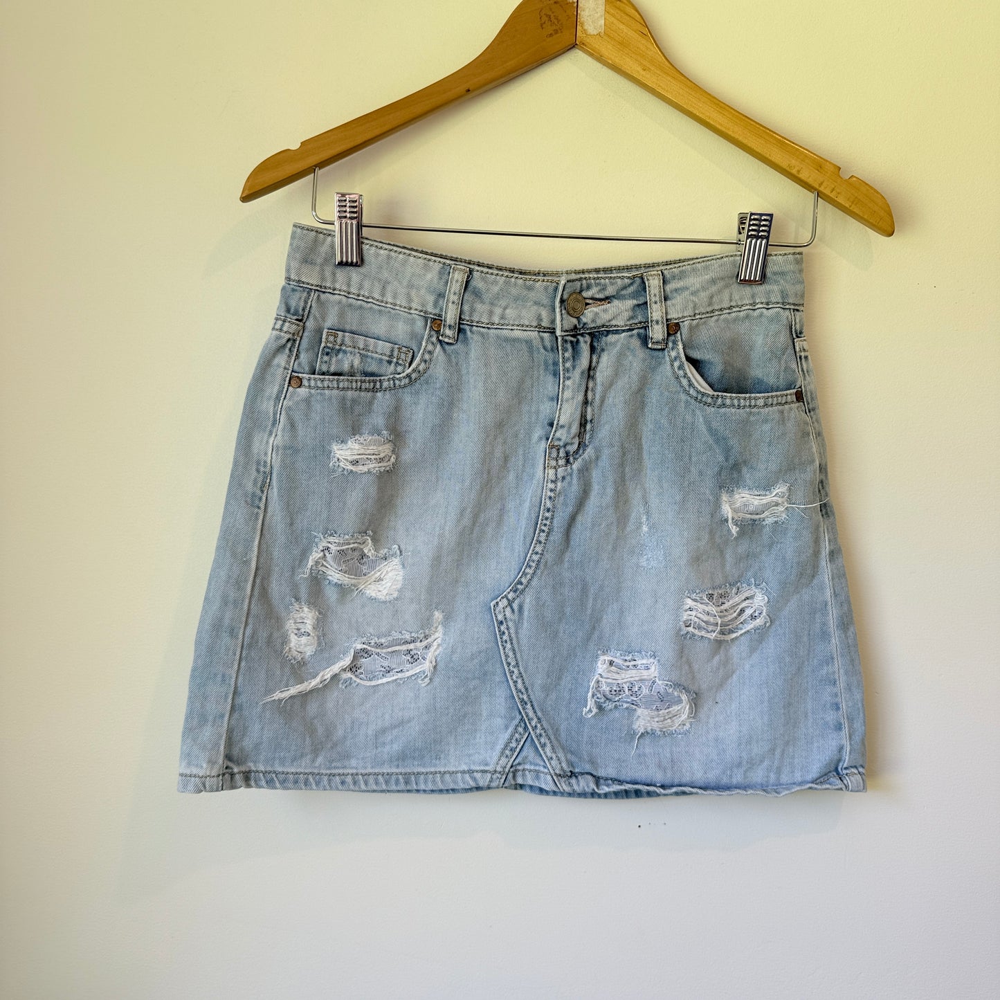 Just Jeans Distressed Denim Skirt Light Blue - Size 8