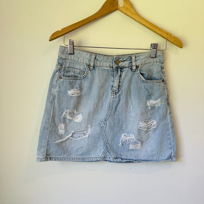 Just Jeans Distressed Denim Skirt Light Blue - Size 8