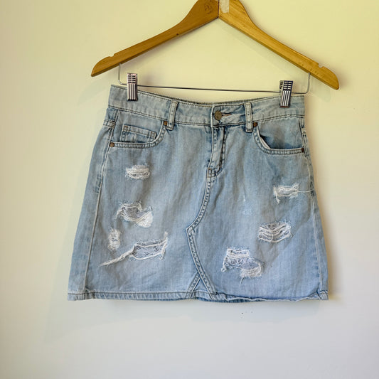 Just Jeans Distressed Denim Skirt Light Blue - Size 8