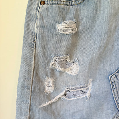 Just Jeans Distressed Denim Skirt Light Blue - Size 8