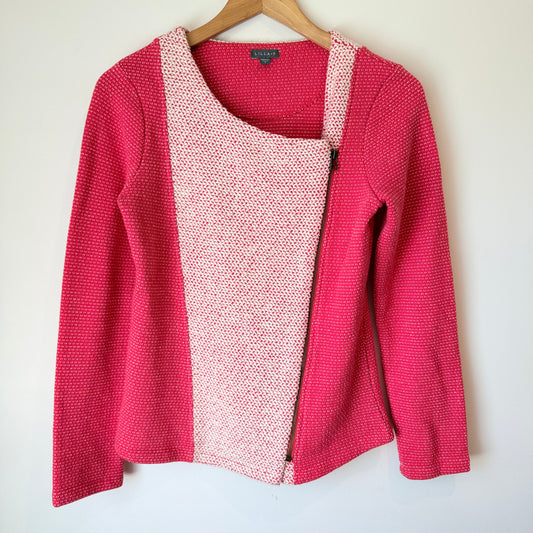 Lilla P Size S Pink & Off-White Asymmetrical Knit Sweater