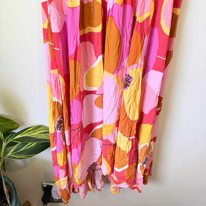 Mister Zimi Pink & Orange Floral Sleeveless Midi Dress - Size 8