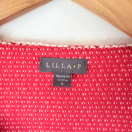 Lilla P Size S Pink & Off-White Asymmetrical Knit Sweater