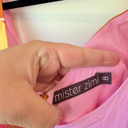 Mister Zimi Pink & Orange Floral Sleeveless Midi Dress - Size 8