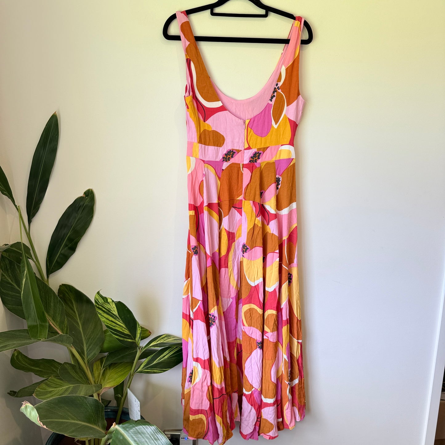 Mister Zimi Pink & Orange Floral Sleeveless Midi Dress - Size 8