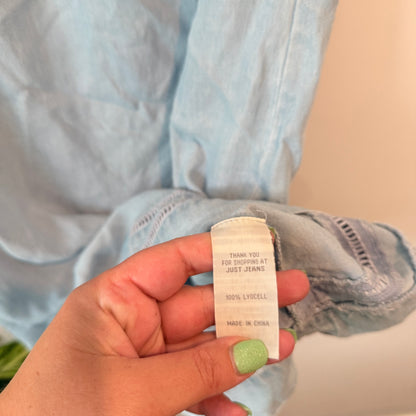 Just Jeans Size 8 Denim Ruffle Off-the-Shoulder Mini Dress