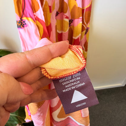 Mister Zimi Pink & Orange Floral Sleeveless Midi Dress - Size 8