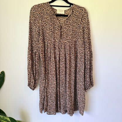 Auguste Leopard Print Long Sleeve Mini Dress - Size 10