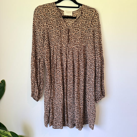 Auguste Leopard Print Long Sleeve Mini Dress - Size 10