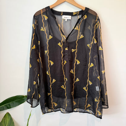 Euroedit Size 46 Black Sheer Embroidered Blouse