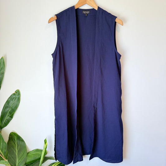 Topshop Size 4 Blue Open-Front Long Tux Vest Jacket