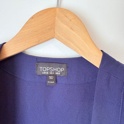 Topshop Size 4 Blue Open-Front Long Tux Vest Jacket