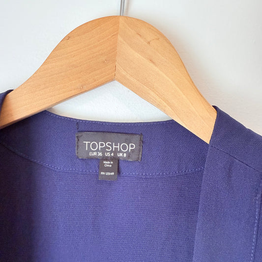 Topshop Size 4 Blue Open-Front Long Tux Vest Jacket