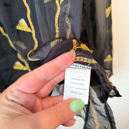 Euroedit Size 46 Black Sheer Embroidered Blouse