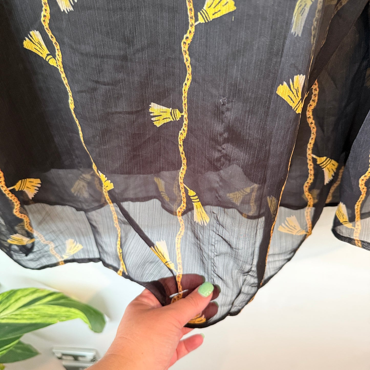 Euroedit Size 46 Black Sheer Embroidered Blouse