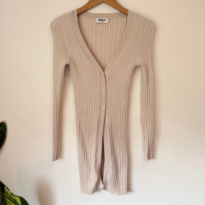 Only Size XS Beige Fine Rib-Knit Longline Cardigan