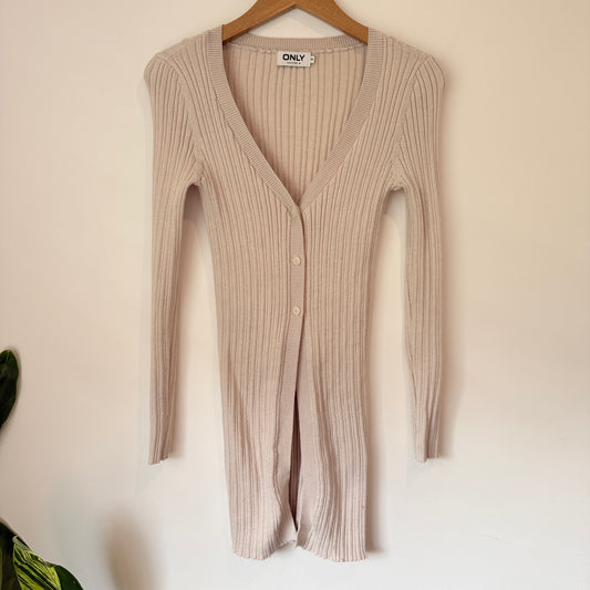 Only Size XS Beige Fine Rib-Knit Longline Cardigan