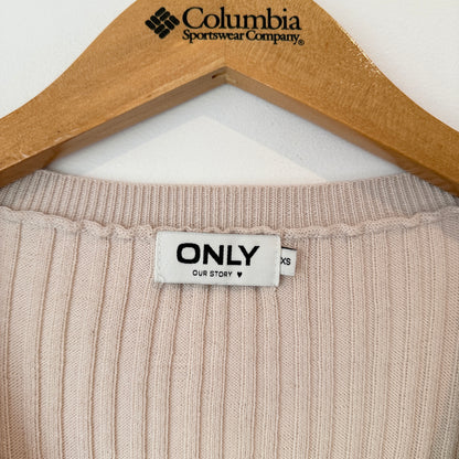 Only Size XS Beige Fine Rib-Knit Longline Cardigan