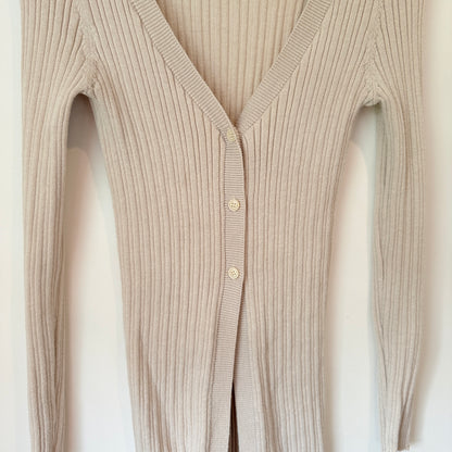 Only Size XS Beige Fine Rib-Knit Longline Cardigan