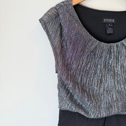 Enfocus Studio Size 8 Silver & Black Layered Fitted Dress