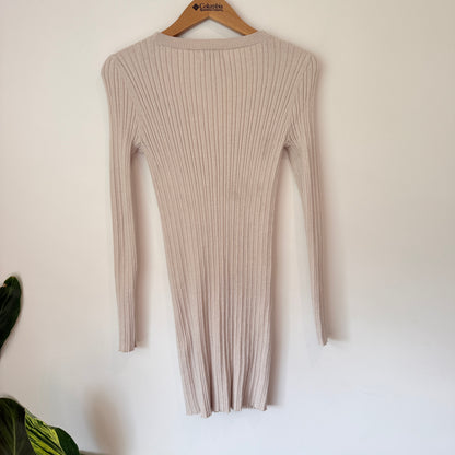 Only Size XS Beige Fine Rib-Knit Longline Cardigan