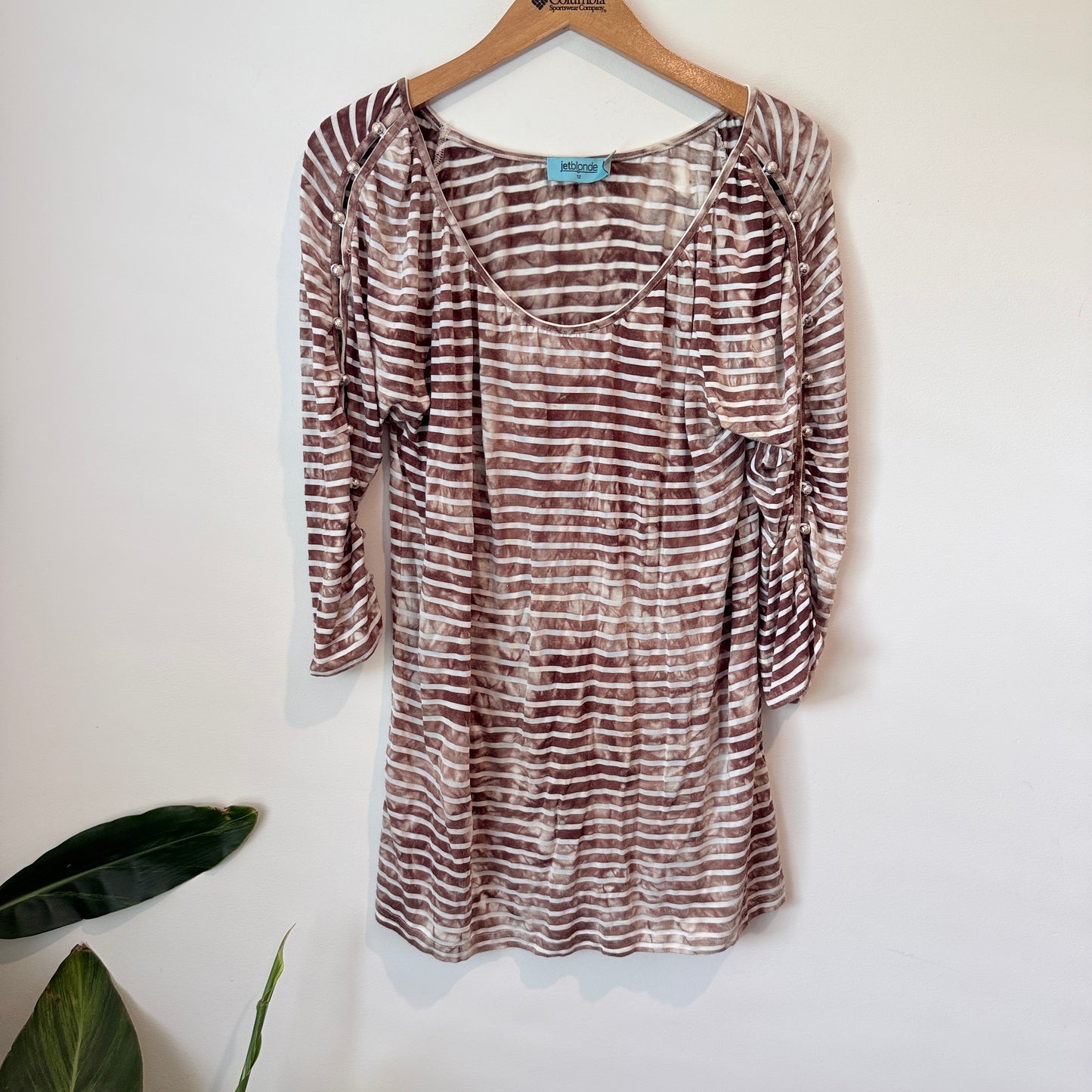 Jetblonde Size 12 Striped Scoop-Neck Long-Sleeve Top