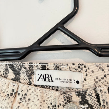 Zara Size 6 ZW Premium Snake Print Raw Hem Jeans
