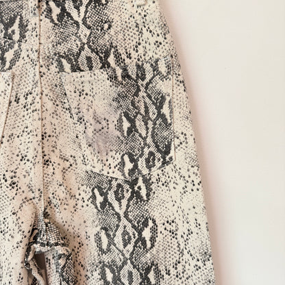 Zara Size 6 ZW Premium Snake Print Raw Hem Jeans