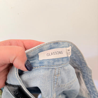 Glassons Size 16 Distressed Light Wash Denim Shorts