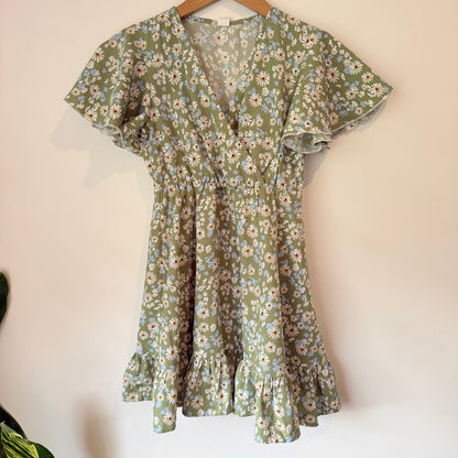 Shein Teen Size 10–11Y Sage Green Floral Print Mini Dress