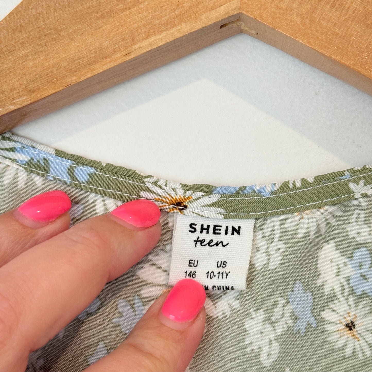 Shein Teen Size 10–11Y Sage Green Floral Print Mini Dress