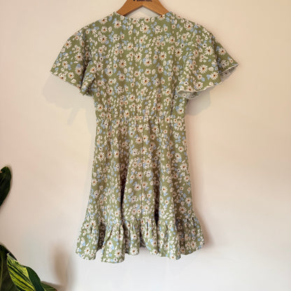 Shein Teen Size 10–11Y Sage Green Floral Print Mini Dress