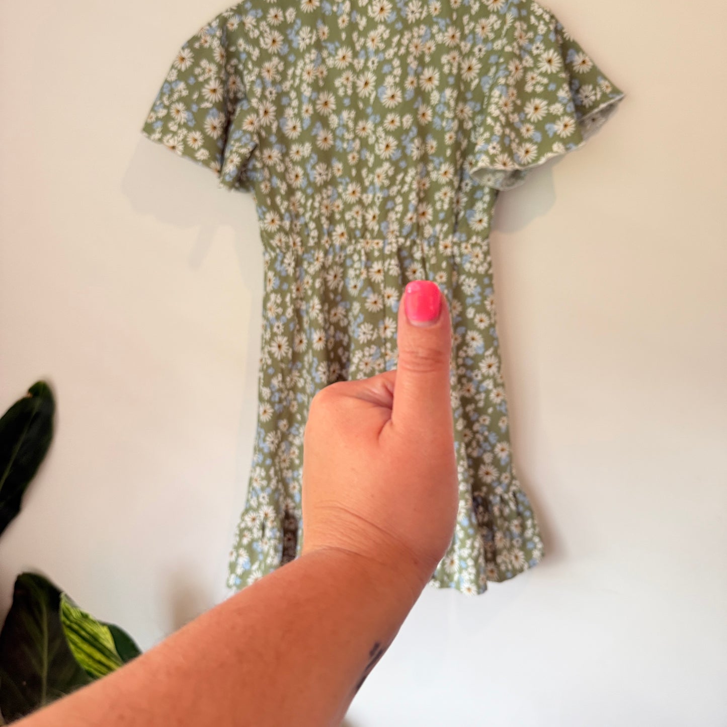 Shein Teen Size 10–11Y Sage Green Floral Print Mini Dress