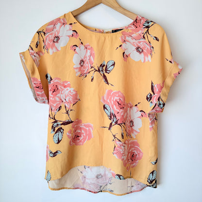 Shein Size L Yellow Floral Print Blouse