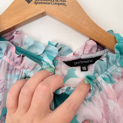 Portmans Size 16 Floral Ruffle-Trim Blouse