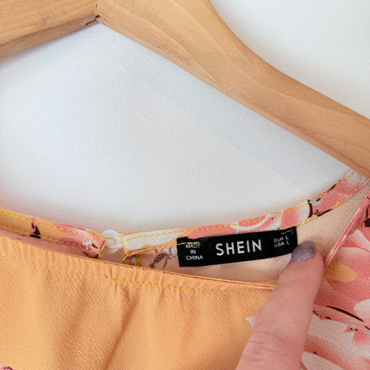 Shein Size L Yellow Floral Print Blouse