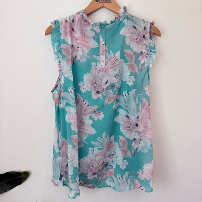 Portmans Size 16 Floral Ruffle-Trim Blouse